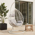 Orsina Goa White Rattan Effect Hanging Egg Chair with Grey Cushions