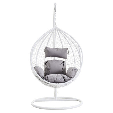 Orsina Goa White Rattan Egg Hanging Chair with Grey Cushions