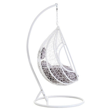 Orsina Goa White Rattan Egg Hanging Chair with Grey Cushions