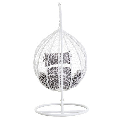 Orsina Goa White Rattan Egg Hanging Chair with Grey Cushions