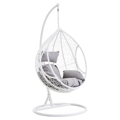 Orsina Goa White Rattan Egg Hanging Chair with Grey Cushions