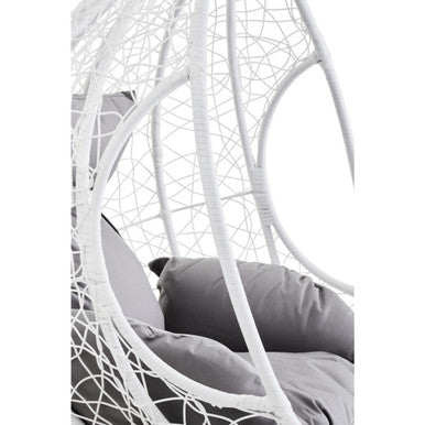 Orsina Goa White Rattan Egg Hanging Chair with Grey Cushions