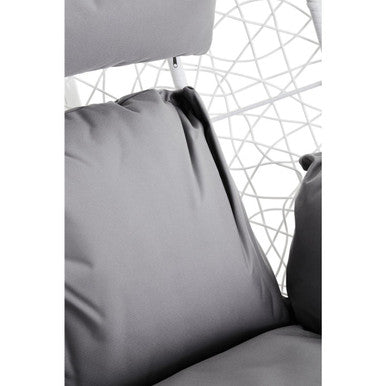 Orsina Goa White Rattan Egg Hanging Chair with Grey Cushions