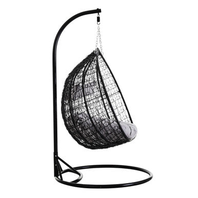 Orsina Goa Double Hanging Chair – Black Rattan with Grey Cushions