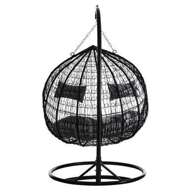 Orsina Goa Double Hanging Chair – Black Rattan with Grey Cushions