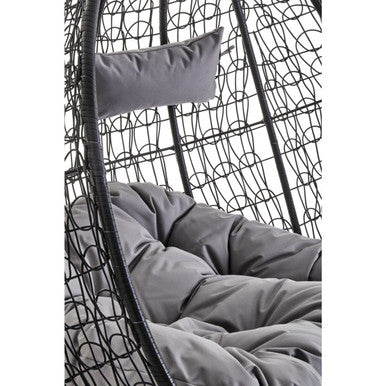 Orsina Goa Double Hanging Chair – Black Rattan with Grey Cushions
