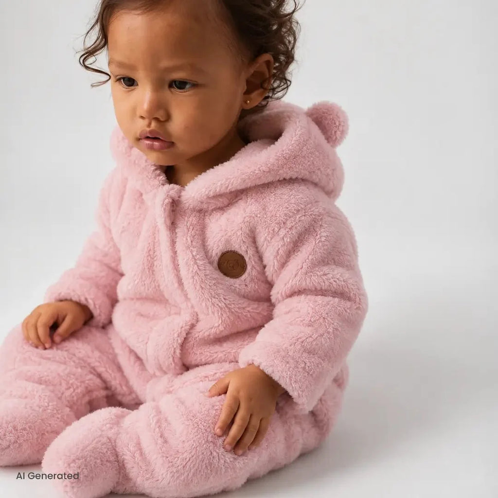 HelloBaby Newborn Girl Plush Footed Jumpsuit - Pink
