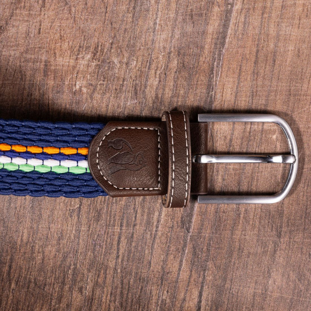 Swole Panda Recycled Woven Belt – Orange & Green Fine Stripe Elastic