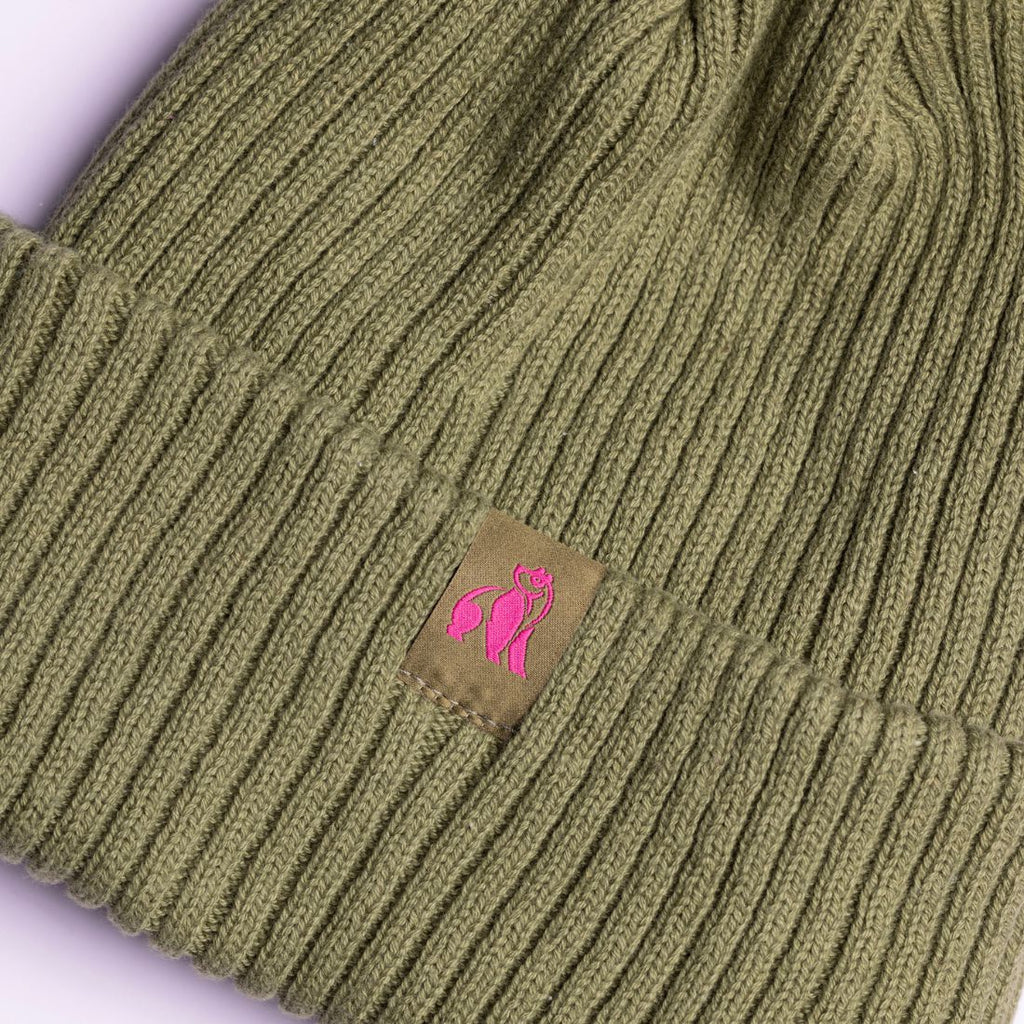 Swole Panda Organic Cotton Beanie – Sustainable Unisex Hat in Olive