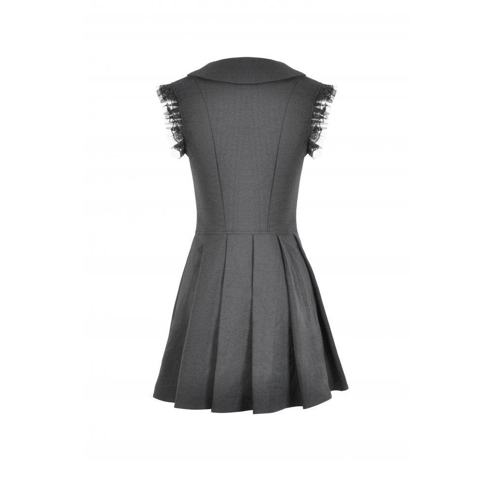 Dark In Love Gwendolyn Goth Mini Dress | Black Lace Panel A-Line