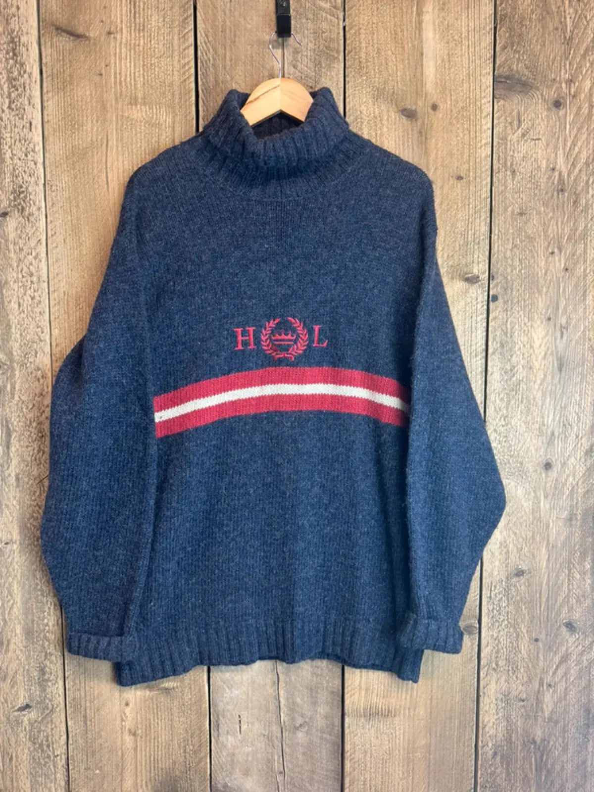 Original 1990s Henri Lloyd 100% wool oversized roll neck jumper sweater medium