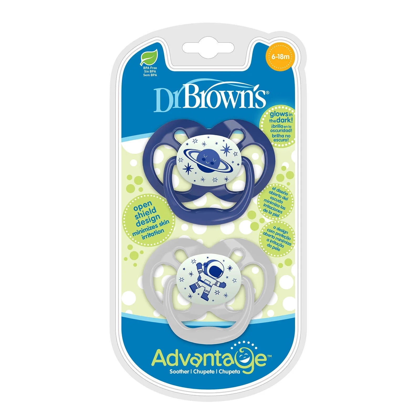 Dr. Brown's Advantage Glow in the Dark Soother 6-18 months Assorted - Blue