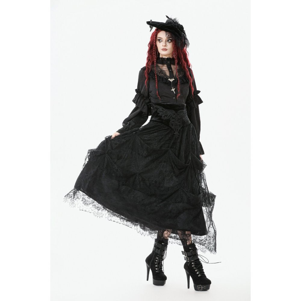 Dark in Love Gloriana Gothic Black Tulle and Lace Draped Maxi Skirt