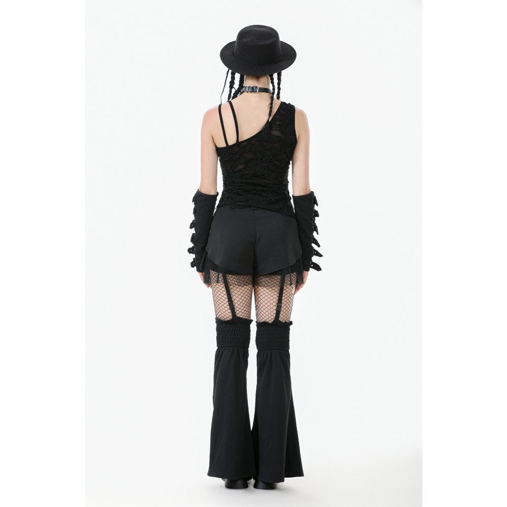 Dark in Love Morrigan One-Shoulder Lace Goth Top – Black Floral Burnout