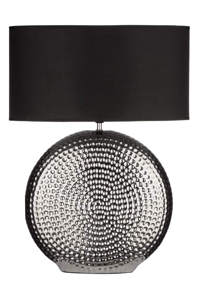Orsina Evette Small Hammered Chrome Table Lamp with Black Fabric Shade