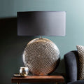 Orsina Evette Small Hammered Chrome Table Lamp with Black Fabric Shade