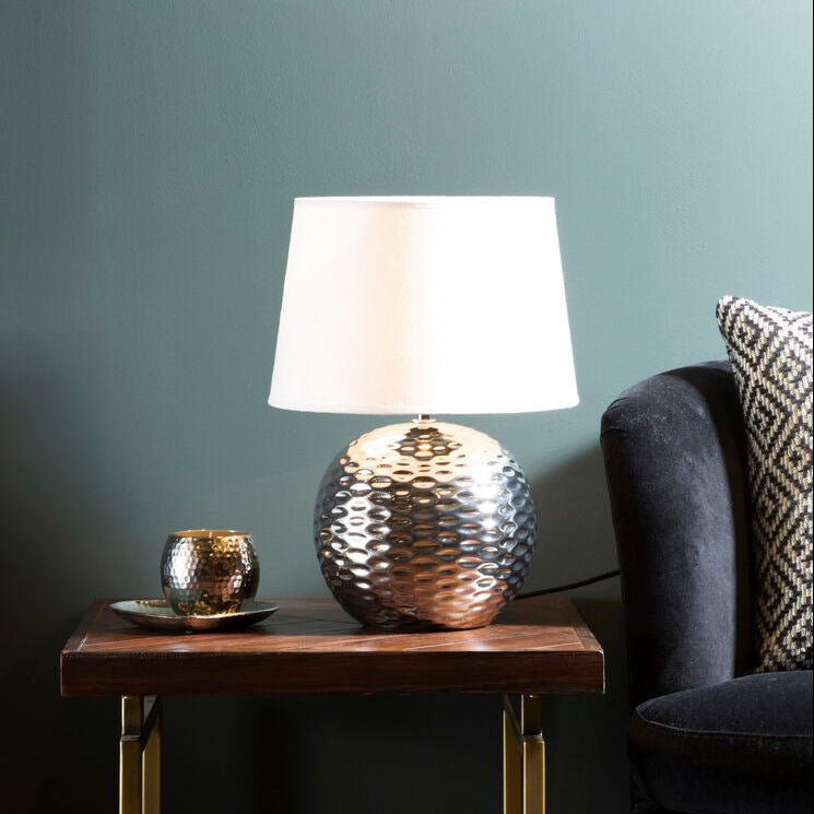 Orsina Amiya Chrome Table Lamp – Dimple Effect with Fabric Shade