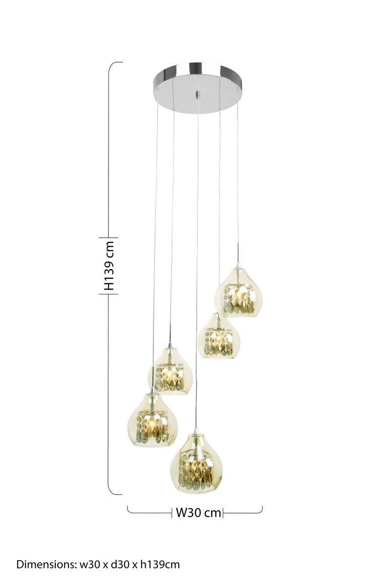 Orsina Moire 5 Light Smoked Glass and Chrome Pendant Ceiling Light