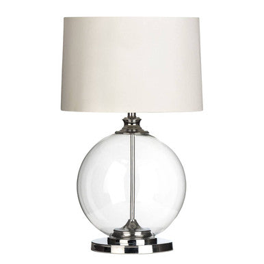Orsina Edna Round Glass Table Lamp with White Linen Shade