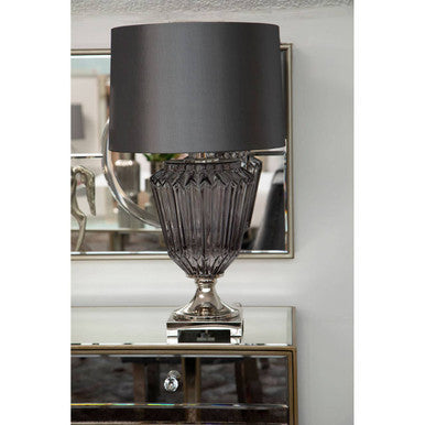 Orsina Annot Glass Table Lamp – Sculptural Base with Grey Silk Shade