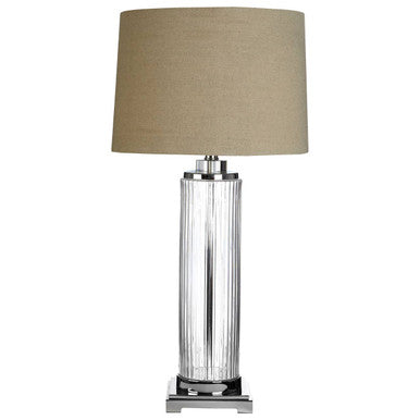 Orsina Alona Table Lamp – Glass and Crystal with Stone Linen Shade