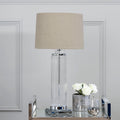 Orsina Alona Table Lamp – Glass and Crystal with Stone Linen Shade