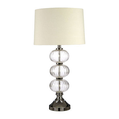 Orsina Argi Glass Table Lamp with Cream Ivory Drum Shade – Clear Base