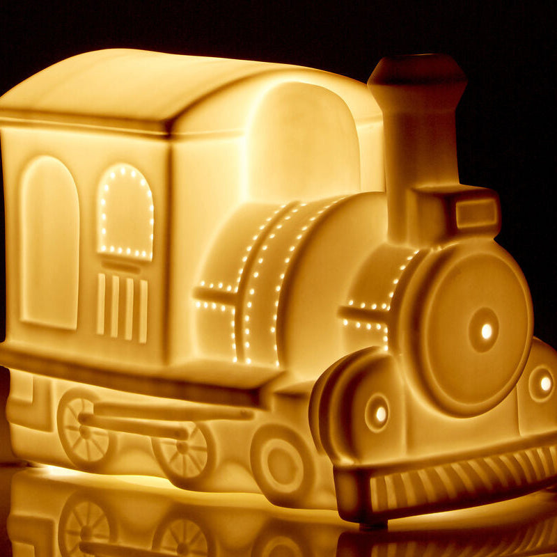 Orsina Ola Kids Train Ceramic Night Light – White Nursery Lamp
