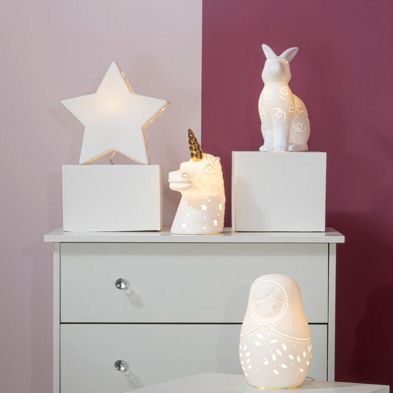 Orsina Rabbit Ceramic Night Light – White Bunny Lamp for Kids Nursery