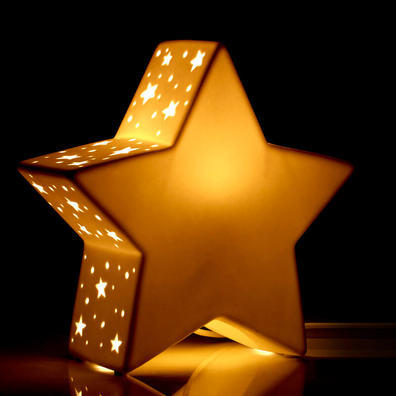 Orsina Star Ceramic Night Light – White Perforated Kids Nursery Lamp