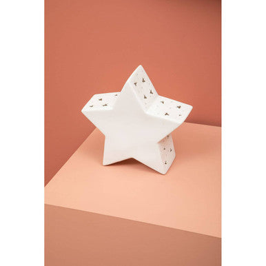 Orsina Star Ceramic Night Light – White Perforated Kids Nursery Lamp