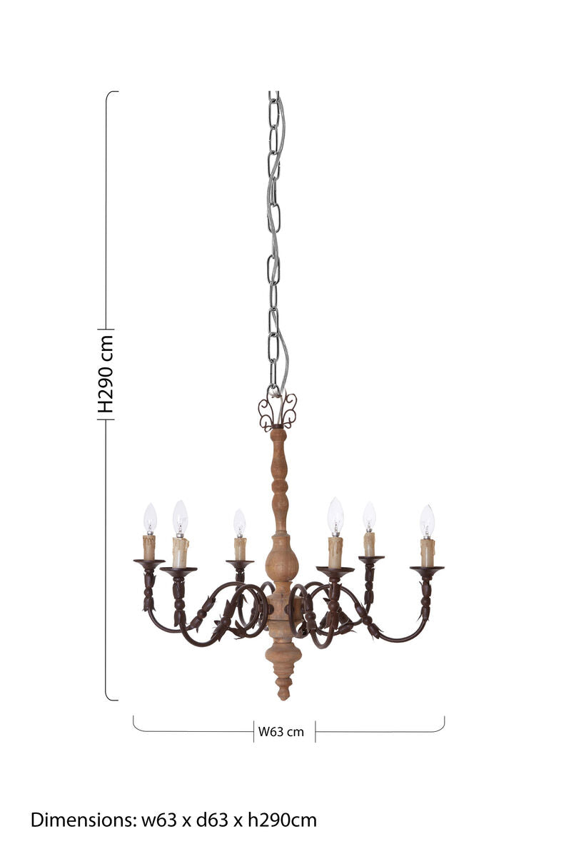 Orsina Paulette 6-Arm Chandelier | Distressed Wood and Metal Lighting