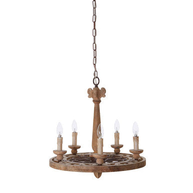 Orsina Paxton 5-Arm Chandelier – Aged Wood and Metal Rustic Light