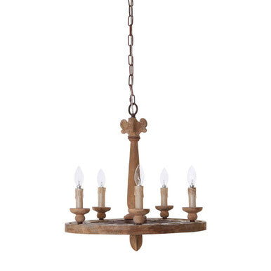 Orsina Paxton 5-Arm Chandelier – Aged Wood and Metal Rustic Light