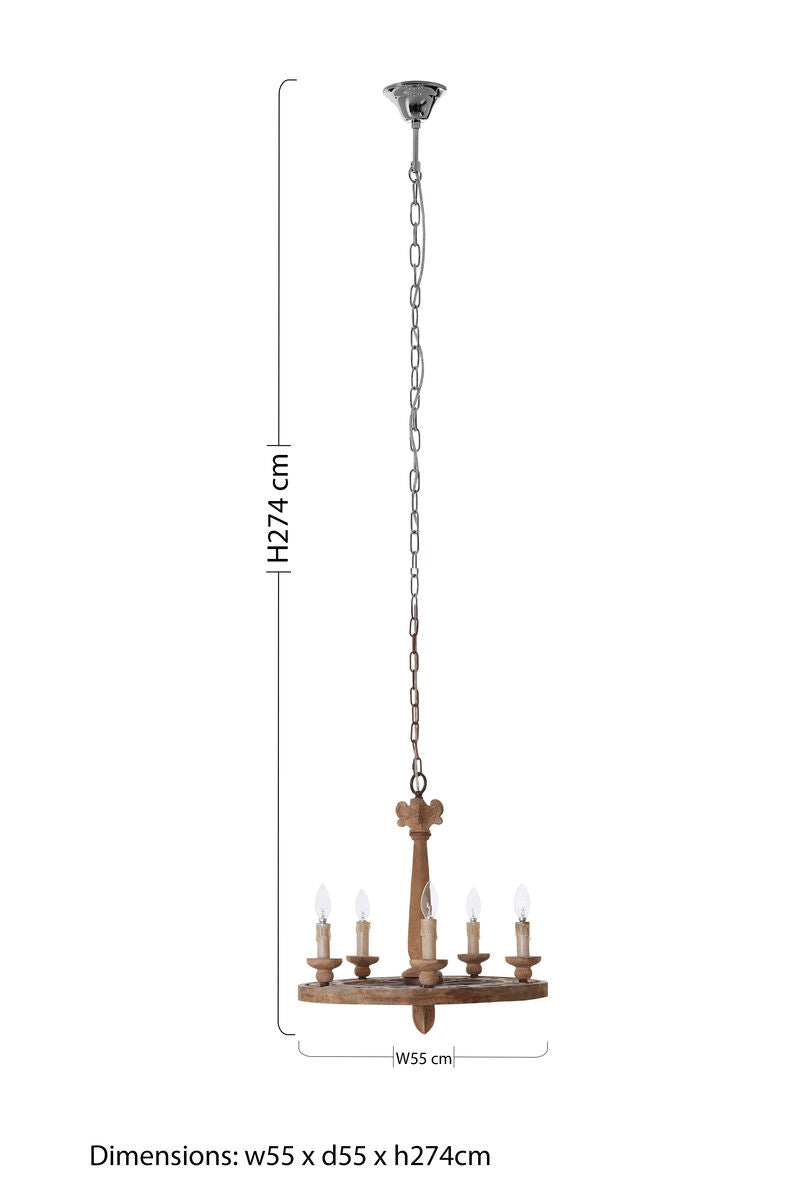 Orsina Paxton 5-Arm Chandelier – Aged Wood and Metal Rustic Light
