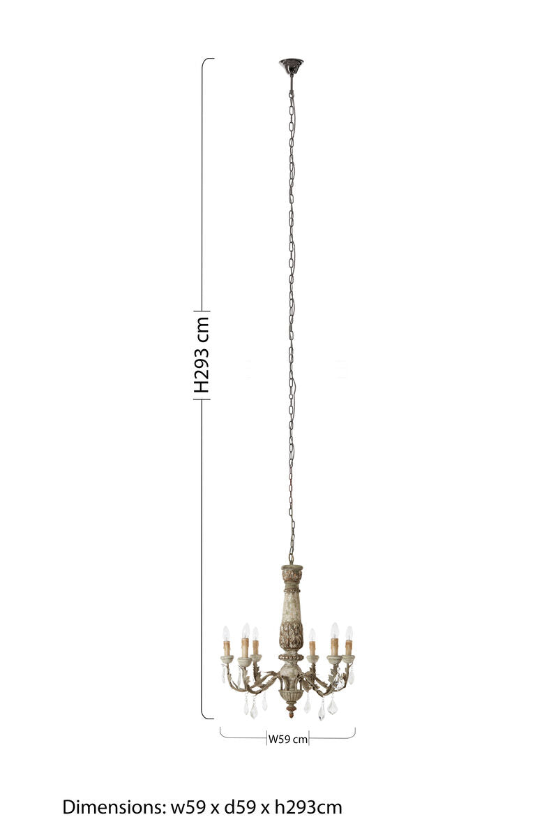 Orsina Pavatti 6-Arm Chandelier – Distressed Grey Rococo Metal