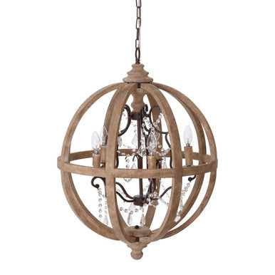 Orsina Pia 5-Arm Wood and Metal Cage Chandelier – Rustic Farmhouse