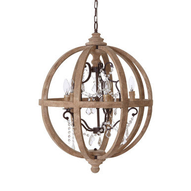 Orsina Pia 5-Arm Wood and Metal Cage Chandelier – Rustic Farmhouse