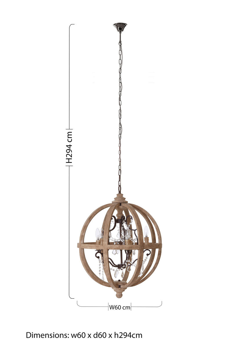 Orsina Pia 5-Arm Wood and Metal Cage Chandelier – Rustic Farmhouse