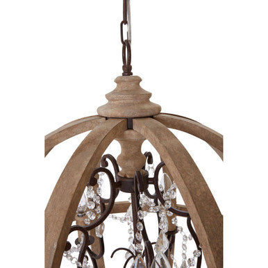 Orsina Pia 5-Arm Wood and Metal Cage Chandelier – Rustic Farmhouse