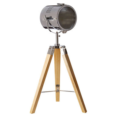 Orsina Bray Table Lamp – Chrome and Wood Tripod Adjustable Desk Light