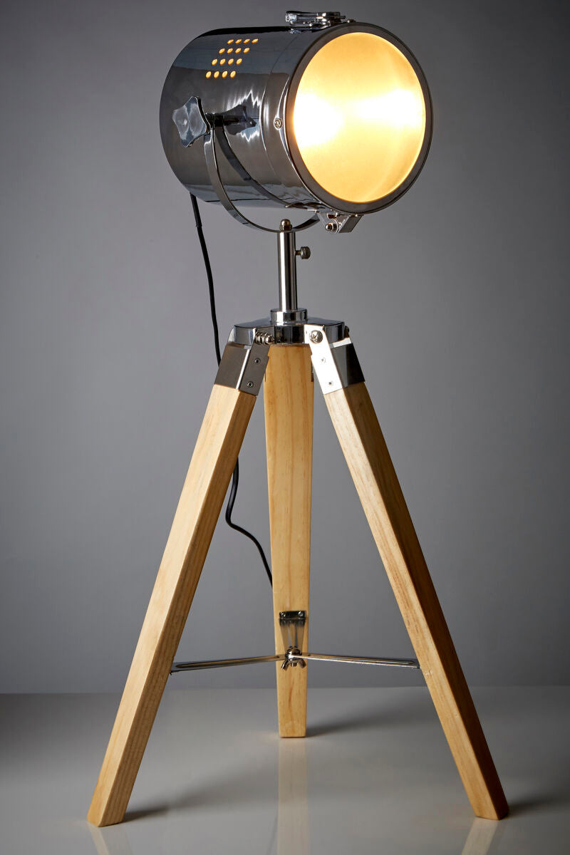 Orsina Bray Table Lamp – Chrome and Wood Tripod Adjustable Desk Light