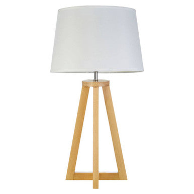 Orsina Brett Pine Wood Table Lamp – Modern Geometric Linen Shade