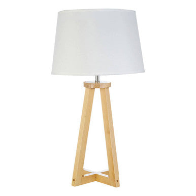 Orsina Brett Pine Wood Table Lamp – Modern Geometric Linen Shade