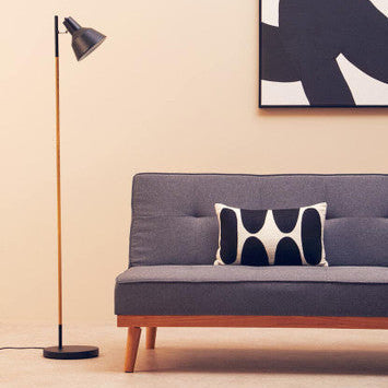 Orsina Bryant Modern Floor Lamp – Adjustable Black Metal and Wood