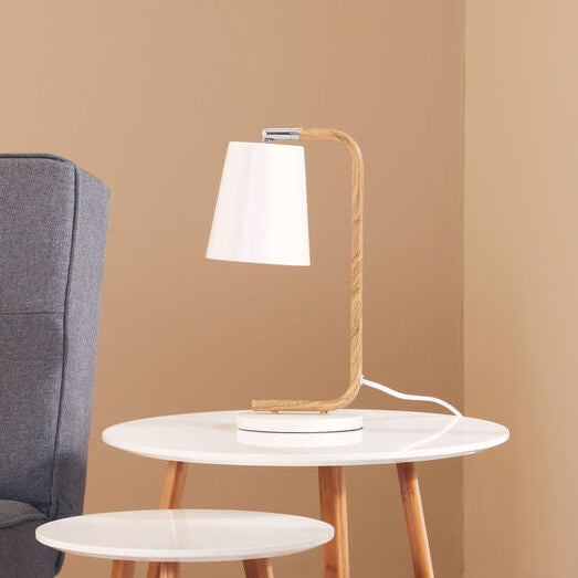 Orsina Bruin White Table Lamp – Adjustable Wood and Metal Desk Light