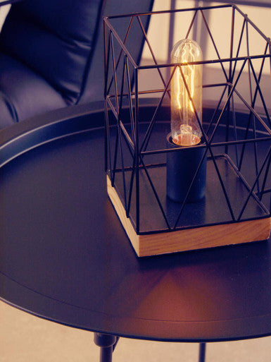 Orsina Bode Black Metal Table Lamp – Industrial Geometric Desk Light