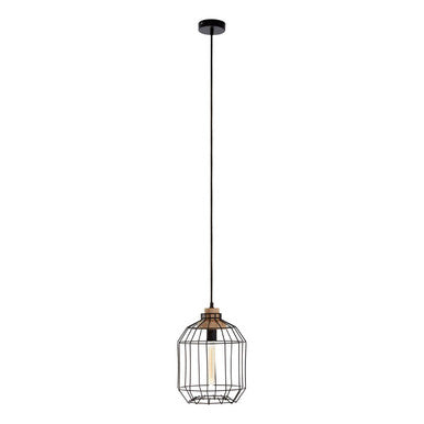 Orsina Beacan Black Metal Wire Pendant Light with Wood Accent