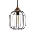 Orsina Beacan Black Metal Wire Pendant Light with Wood Accent