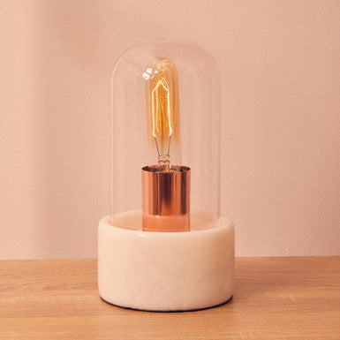 Orsina Lamonte Bell Table Lamp | White Marble Base & Glass Cloche